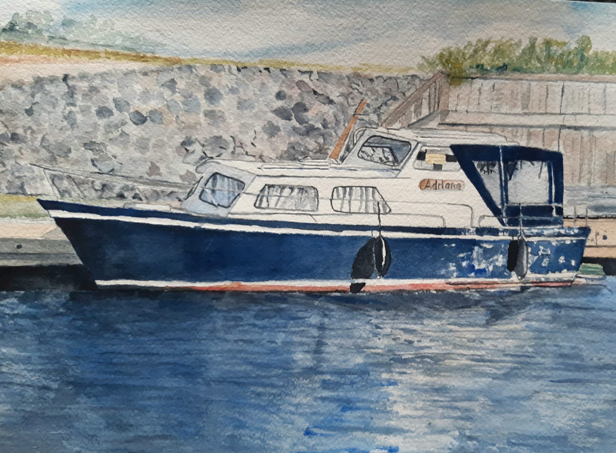 Aquarel bootje voor J.J in opdracht.