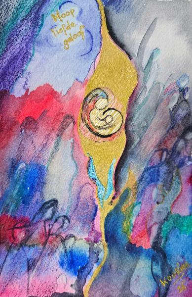 Inktesse potlood  en goudkleur op aquarel papier . Kerst 2025.